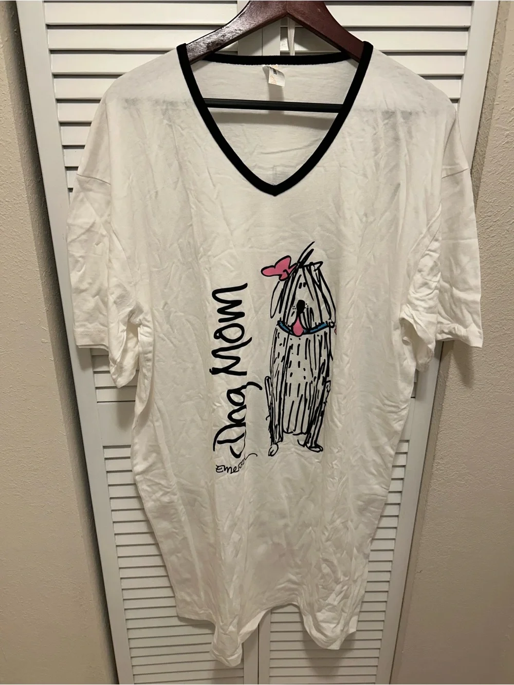 Emerson Street White Dog Mom V-Neck Sleep Chemise with Black Trim NWT OS
